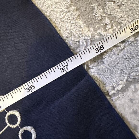 Boden Navy Blue White Embroidered Shift Dress Short Scalloped Sleeve Size 4 Long - Picture 10 of 11